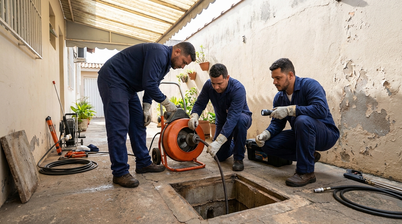Desentupimento de esgoto com hidrojateamento em Suzano‑SP