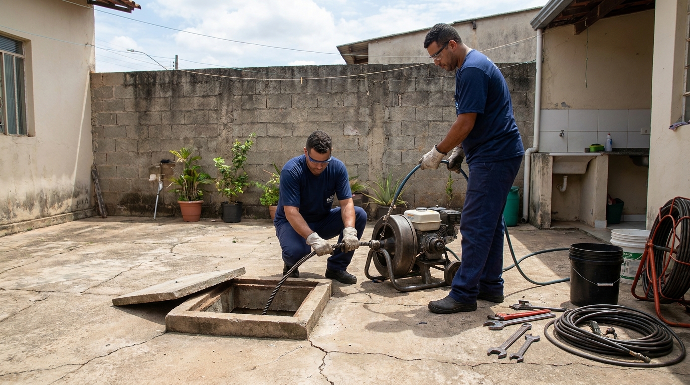 Desentupimento de esgoto residencial em Suzano‑SP