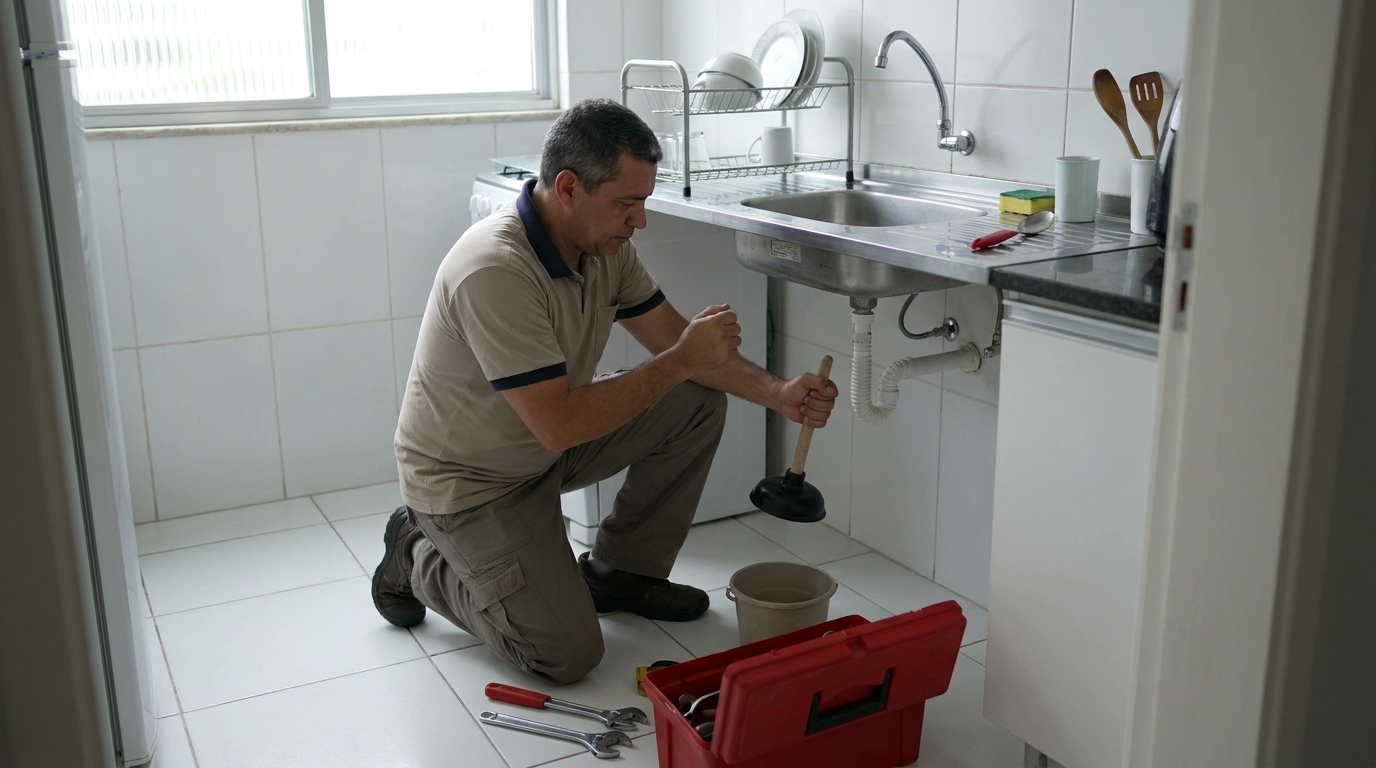 Desentupimento de pia residencial em Suzano‑SP
