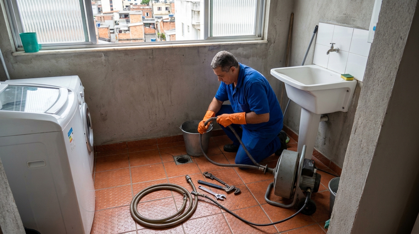 Desentupimento de ralo com equipamento em Suzano‑SP