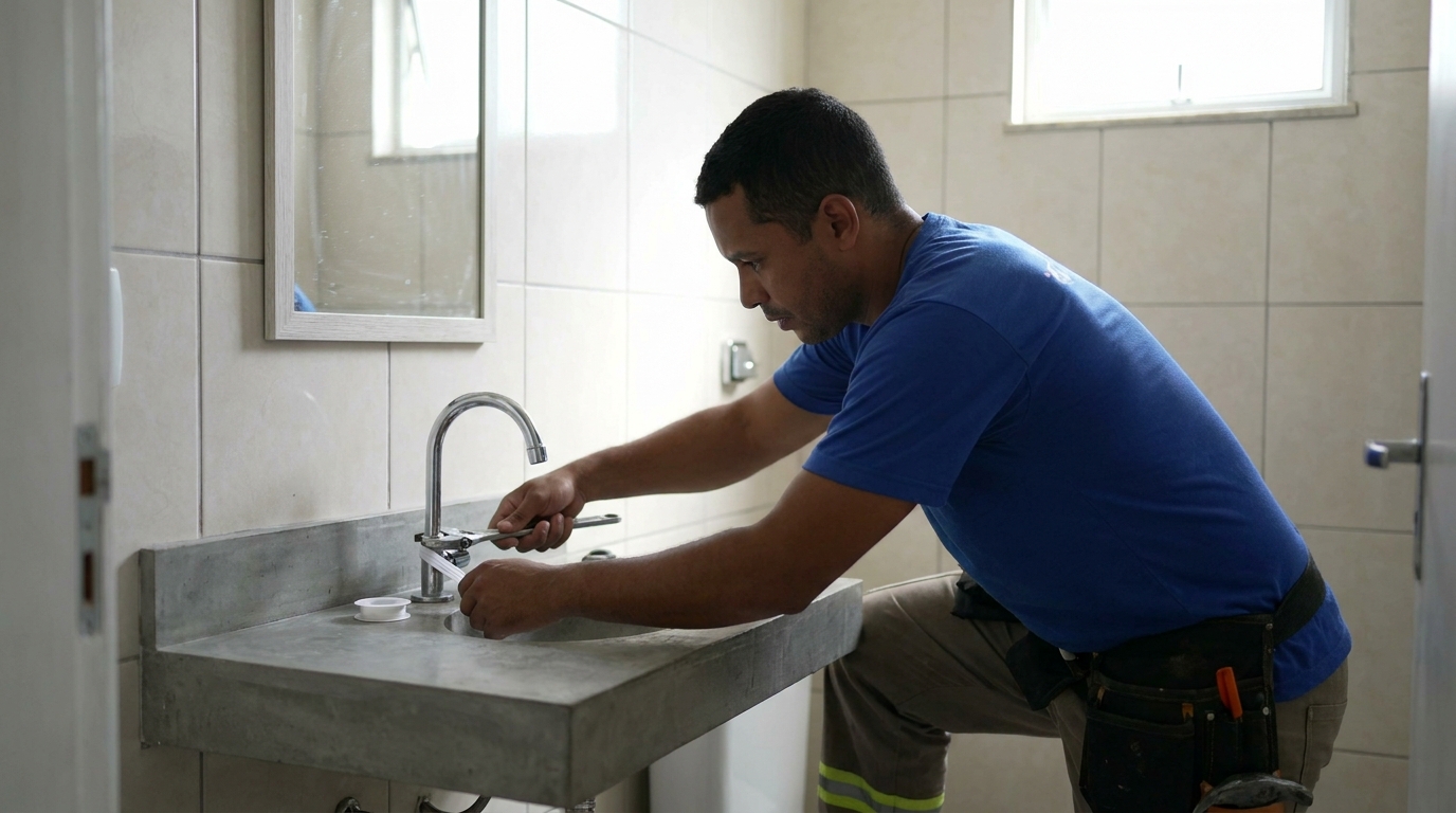 Encanador instalando torneira em Suzano‑SP