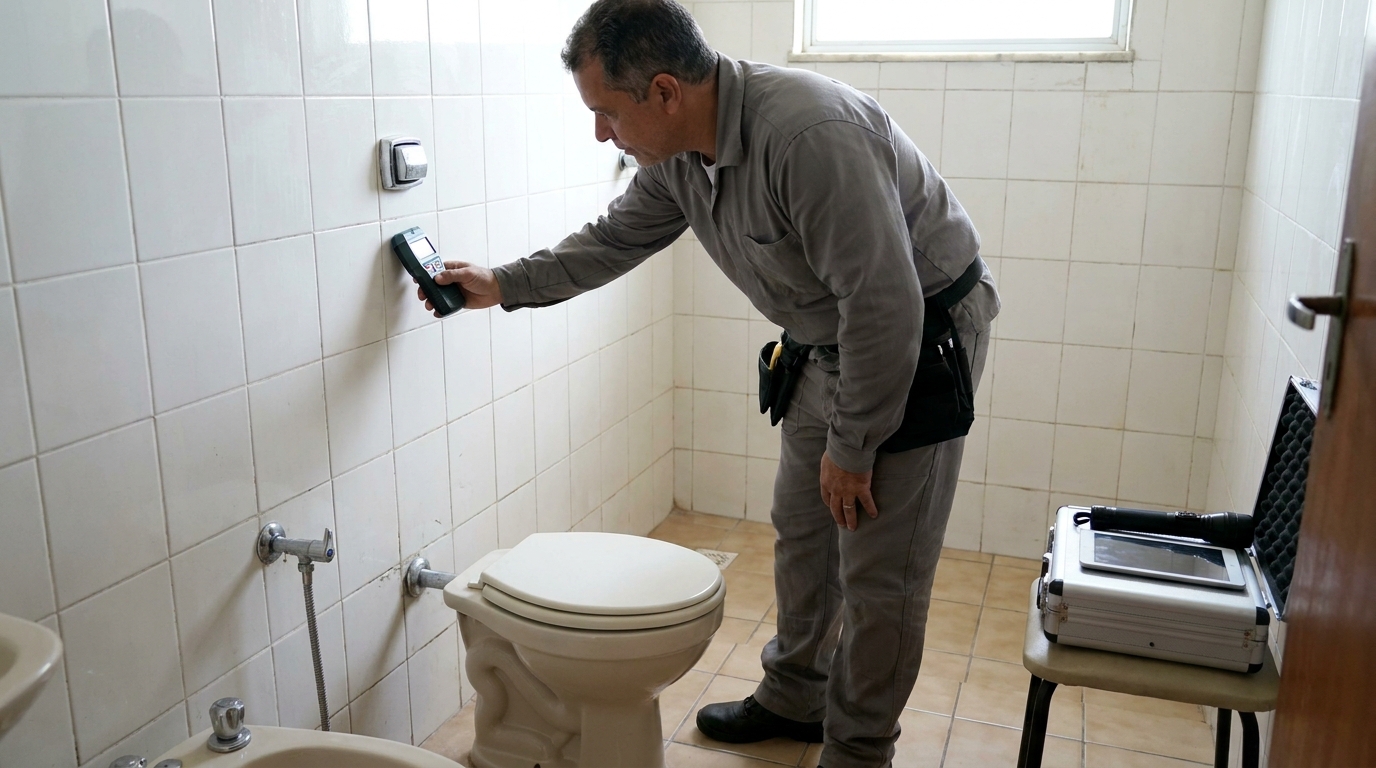 Técnico de caça vazamento analisando tubulação em Suzano‑SP