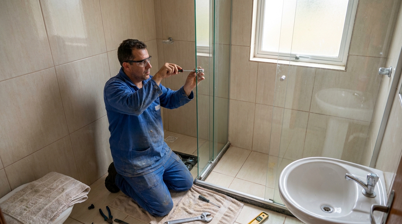 Técnico realizando manutenção de box em Suzano‑SP